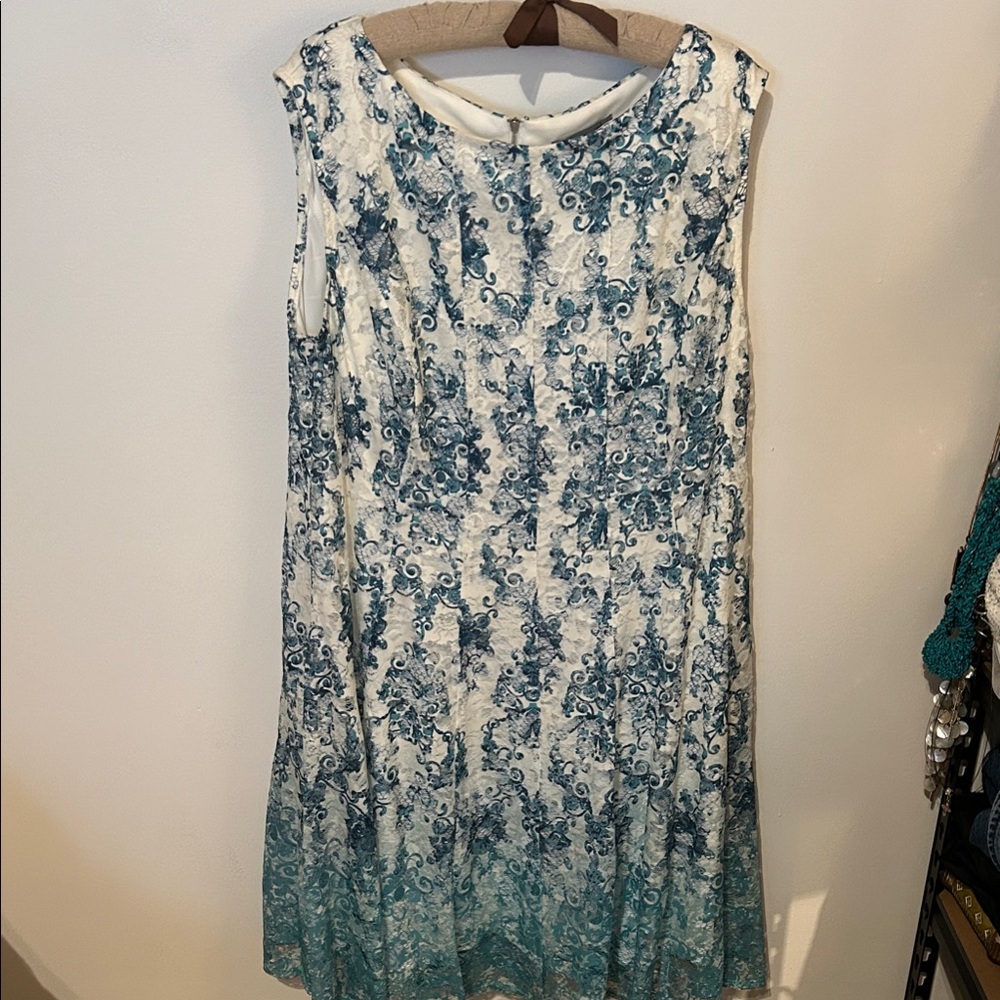 Danny & Nicole Teal and Cream Patterned Midi Dress